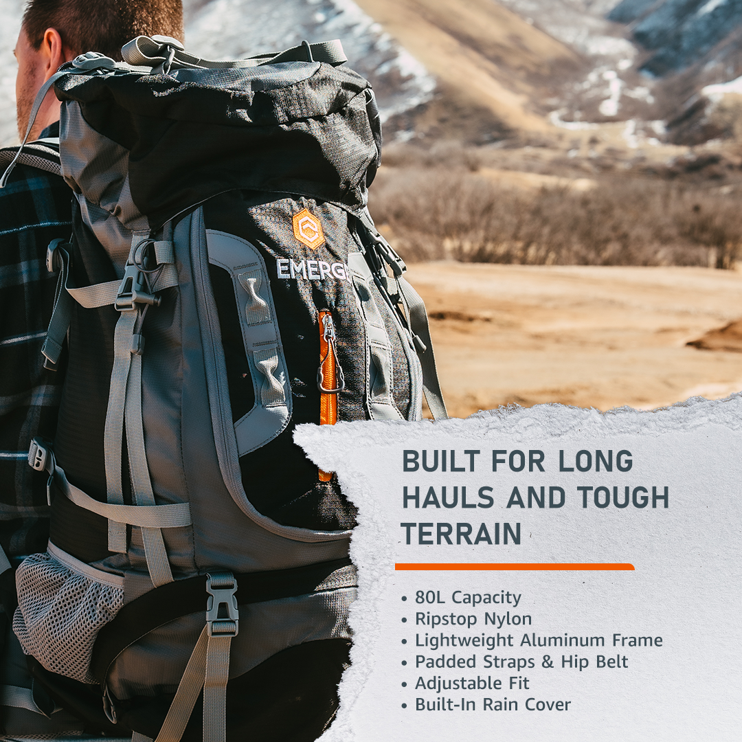 80l frame backpack w/ hip belt and rain cover 80L Survival Backpack